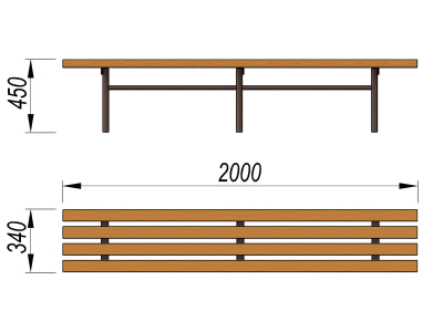 Двухметровая лавочка без спинки 2 м МАФ 1602 в Геническе