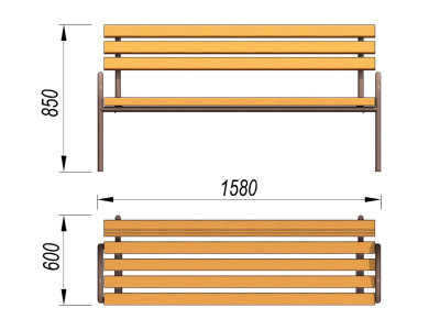 Парковая лавочка со спинкой МАФ 1605 в Геническе